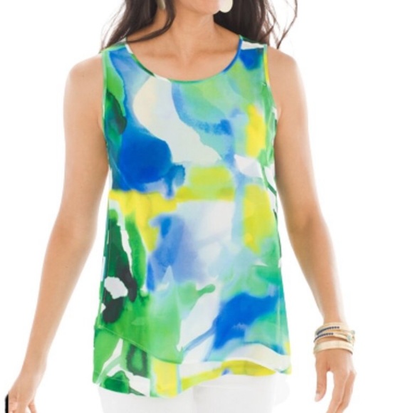 Chico's Tops - CHICO’S Sheer Layered Water Color Print Sleeveless Blouse 0=S/4